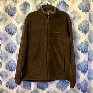 Dark brown Columbia fleece jacket with zipper pockets